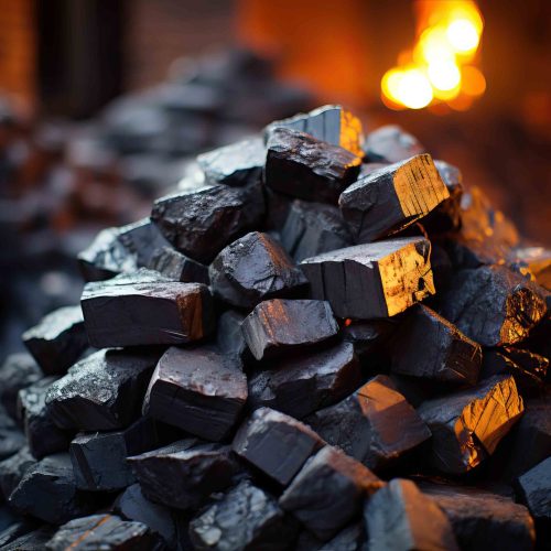 Pieces of black coal lie in a large pile on the outside, the mining industry.